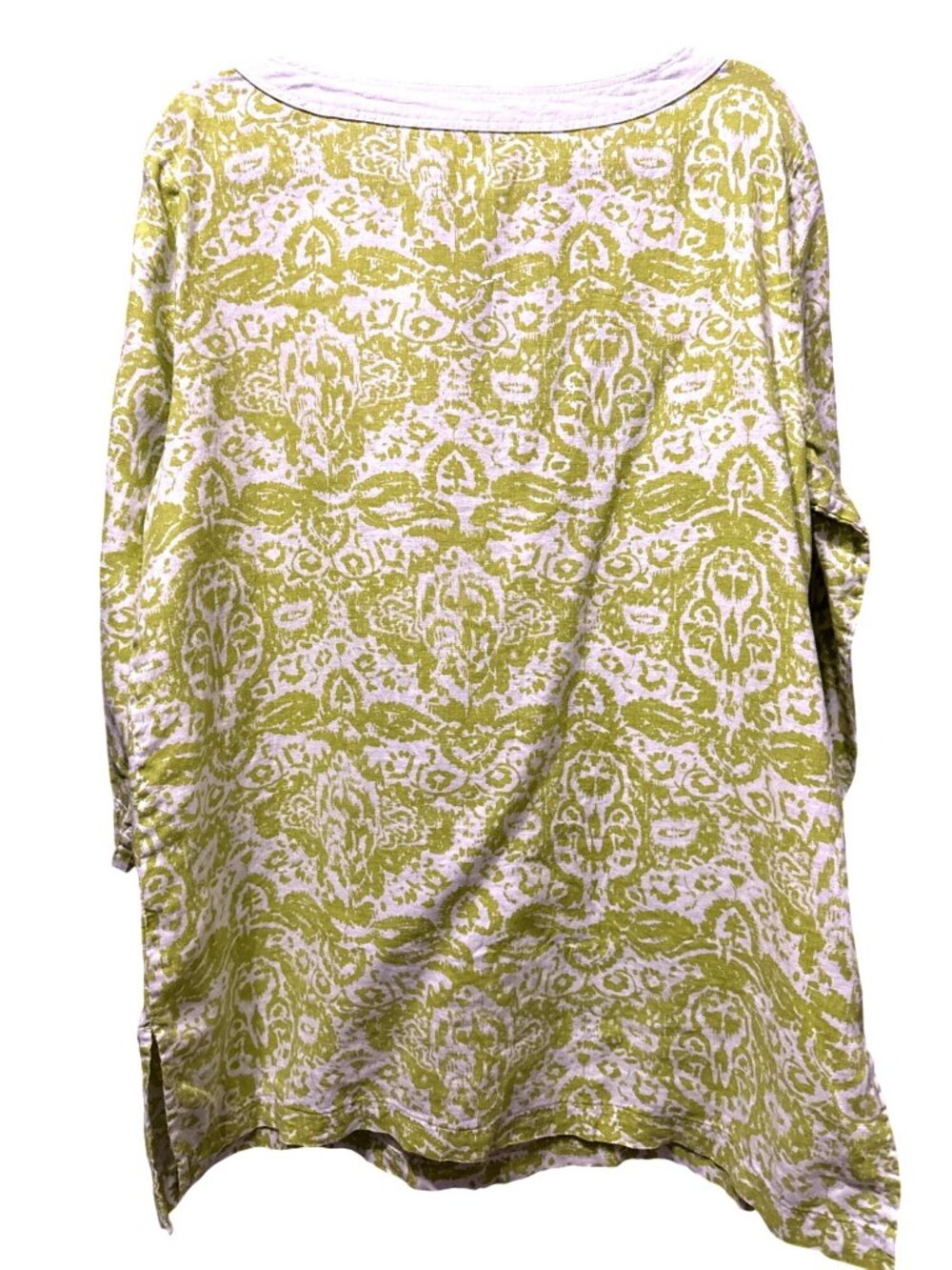 Kate Hill Size XL 100% Linen Chartreuse Green & White Tunic With V-Neck Design - Picture 3 of 6